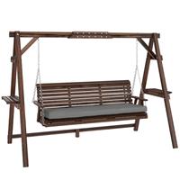 Outsunny 3 Seater Wooden Garden Swing Seat Chair w/ Side Trays Refurbished