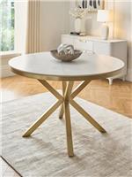 Savannah 120cm Round Ceramic Dining Table White Brass Modern Kitchen
