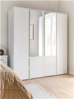 Lisson 4 Door Combi Wardrobe White Mirrored Handleless Bedroom Storage