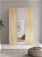 Prague 3 Door Mirrored Wardrobe New Oak Bedroom Storage Furniture UK