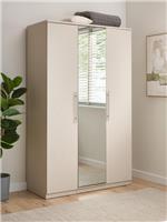 Prague 3 Door Mirrored Wardrobe Oatmeal Storage Organiser Bedroom Furniture