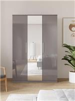Prague Gloss 3 Door Mirrored Wardrobe Grey Storage Organiser Bedroom Furniture