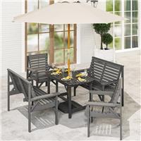 Outsunny 5PC Patio Dining Set Wooden Table & Chairs w/Umbrella Hole Refurbished