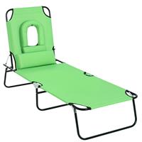 Outsunny Folding Sun Lounger with Pillow & Reading Hole, Green, Refurbished