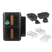 Salter Dual Air Fryer 9L Slim Space-Saving 14pc Accessory Set 4-Level Black