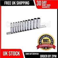 11PC 1/4 INCH DEEP DRIVE SOCKET SET ON RAIL HOLDER RATCHET 4-13MM LONG REACH