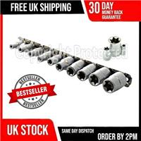 10PC FEMALE E SOCKET SET CHROME VANADIUM STAR TORX TORQUE STAR ON RAIL 1/4" 3/8"