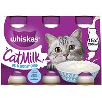 15 x 200ml Whiskas Adult Cat Milk Bottles Low Lactose Cat Treat No Preservatives
