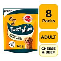 8 x 140g Pedigree Tasty Bites Minis Dog Treats Cheesy Nibbles Cheese & Beef