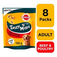 8 x 155g Pedigree Tasty Bites Minis Dog Treats Chewy Slices Beef & Poultry