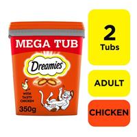 2 x 350g Dreamies Adult Cat Treats Mega Tubs Chicken Cat Biscuits (700g)