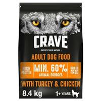 8.4kg Crave Natural Grain Free Adult Dry Dog Food Turkey & Chicken (3x2.8kg)