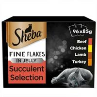 96 x 85g Sheba Fine Flakes Adult Wet Cat Food Pouches Mixed Collection in Jelly