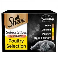 96 x 85g Sheba Select Slices Adult Wet Cat Food Pouches Mixed Poultry in Gravy
