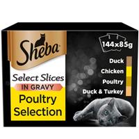 144 x 85g Sheba Select Slices Adult Wet Cat Food Pouches Mixed Poultry in Gravy