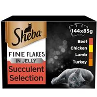 144 x 85g Sheba Fine Flakes Adult Wet Cat Food Pouches Mixed Selection in Jelly