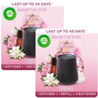 2 x Air Wick Air Freshener Essential Mist Peony & Jasmine Unit + 1 x 20ml Refill