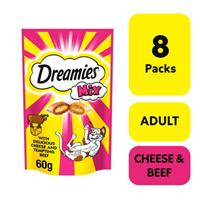 8 x 60g Dreamies Mix Adult Cat Treats Cheese & Beef Cat Biscuits (480g)