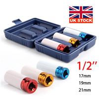 3pcs Alloy Wheel Nut Thin Wall DEEP Impact Socket Set 1/2" drive 17mm 19mm 21mm