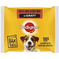 84 x 100g Pedigree Adult Wet Dog Food Pouches Beef in Gravy