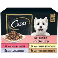 48 x 100g Cesar Deliciously Fresh Adult Wet Dog Food Pouches Mixed in Sauce