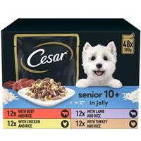 48 x 100g Cesar Luxury Senior 10+ Wet Dog Food Pouches Mixed Selection in Jelly