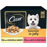 48 x 100g Cesar Deliciously Fresh Adult Wet Dog Food Pouches Mixed in Jelly