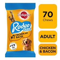 70 Pedigree Rodeo Duos Dog Treats Chicken & Bacon Dog Chews (10x123g)