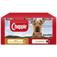 24 x 412g Chappie Adult Wet Dog Food Tins Favourites Original & Chicken & Rice