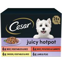 24 x 150g Cesar Juicy Hotpot Adult Wet Dog Food Trays Mixed Selection In Gravy