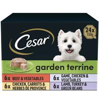24 x 150g Cesar Garden Terrine Adult Wet Dog Food Trays Mixed Selection in Loaf