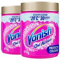 2 x Vanish Oxi Action Powder Fabric Stain Remover Brightens Colours 470g