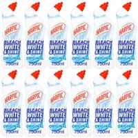 12 x Harpic Bleach White & Shine Toilet Cleaner 750ml Original With Baking Soda