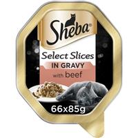 66 x 85g Sheba Select Slices Adult Cat Wet Food Trays Beef In Gravy