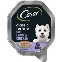 28 x 150g Cesar Classic Terrine Adult Wet Dog Food Trays Lamb & Chicken In Jelly