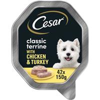 42 x 150g Cesar Classics Adult Wet Dog Food Trays Chicken & Turkey in Loaf