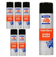 Tetrosyl Gloss Black Trade Aerosol Adjustable Nozzle Spray Paint 500ml x6