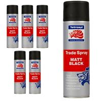 Tetrosyl Matt Black Trade Aerosol Adjustable Nozzle Spray Paint 500ml x6