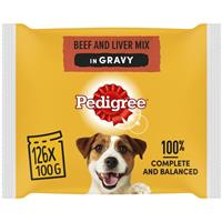 126 x 100g Pedigree Adult Wet Dog Food Pouches Beef in Gravy