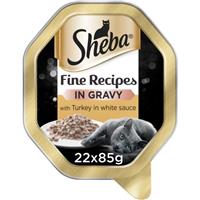 22 x 85g Sheba Fine Recipes Adult Wet Cat Food Trays Turkey in Gravy