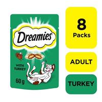 8 x 60g Dreamies Adult Cat Treats Turkey Cat Biscuits (480g)