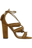 AQUAZZURA TULUM FRINGED STUDDED SUEDE SANDALS EU 38 UK 5 US 8