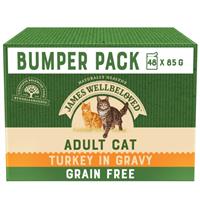 48 x 85g James Wellbeloved Adult Wet Cat Food Grain Free Pouches Turkey in Gravy