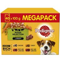 40 x 100g Pedigree Adult Wet Dog Food Pouches Mixed Variety in Gravy