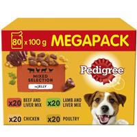 80 x 100g Pedigree Adult Wet Dog Food Pouches Mixed Selection in Jelly