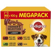 40 x 100g Pedigree Adult Wet Dog Food Pouches Mixed Farmers Selection in Gravy