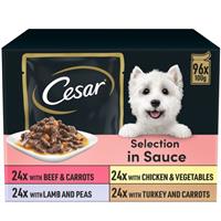 96 x 100g Cesar Luxury Adult Wet Dog Food Pouches Mixed Favourites In Sauce