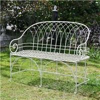 Elegant Wrought Iron French Cream Two-Seater Garden Bench