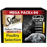 64 x 85g Sheba Select Slices Adult Wet Cat Food Trays Poultry Selection in Gravy