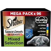 96 x 85g Sheba Sauce Lover Adult Wet Cat Food Trays Mixed Selection in Gravy